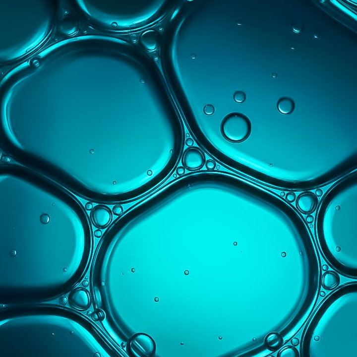 Close-up of blue serum bubbles