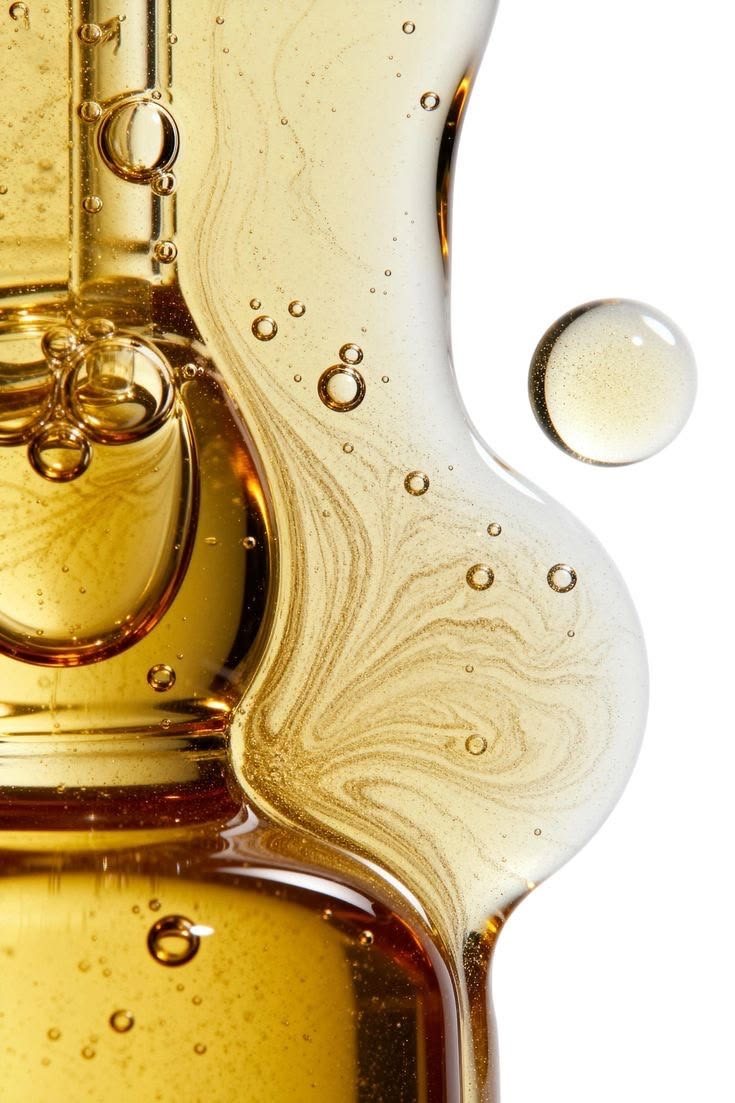 Close-up of golden serum with bubbles