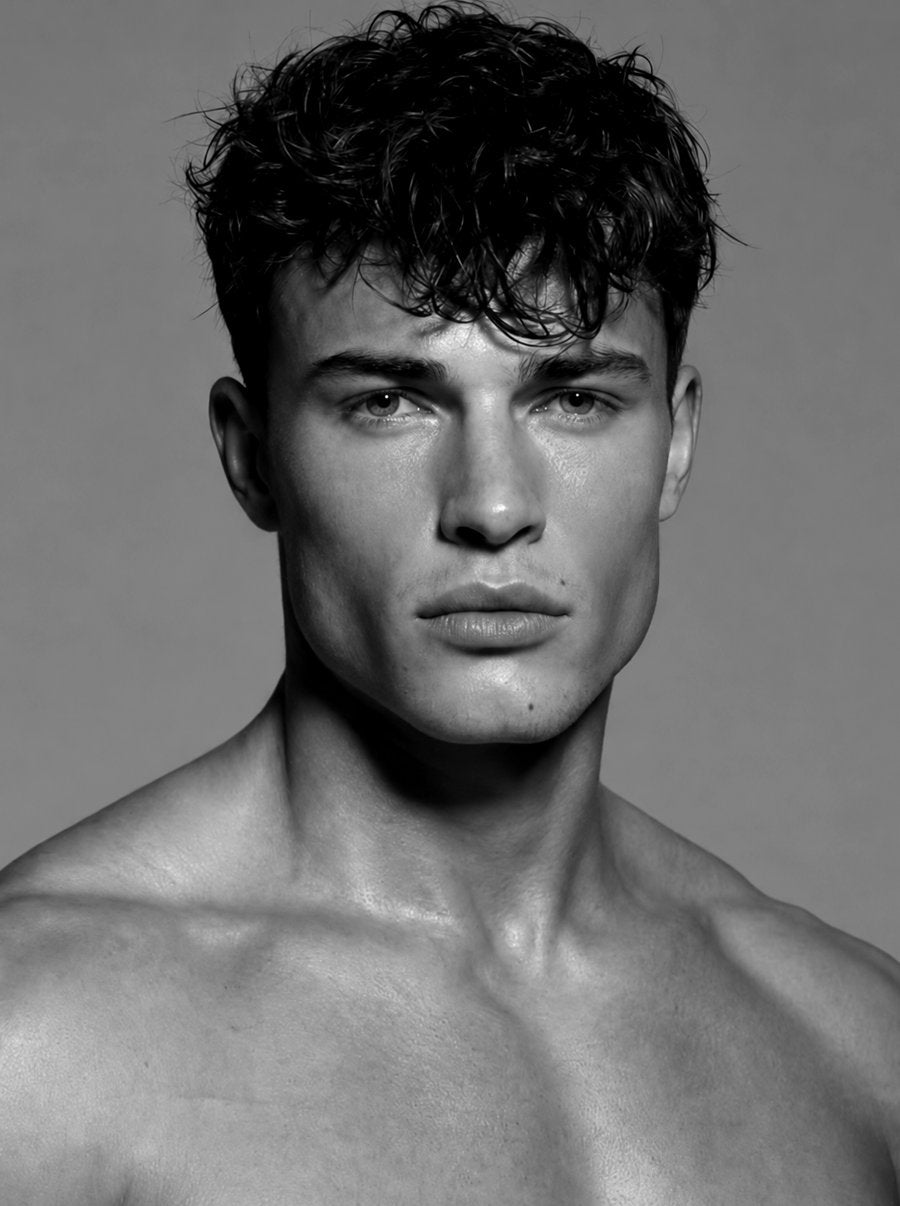 Black and white portrait of a muscular man